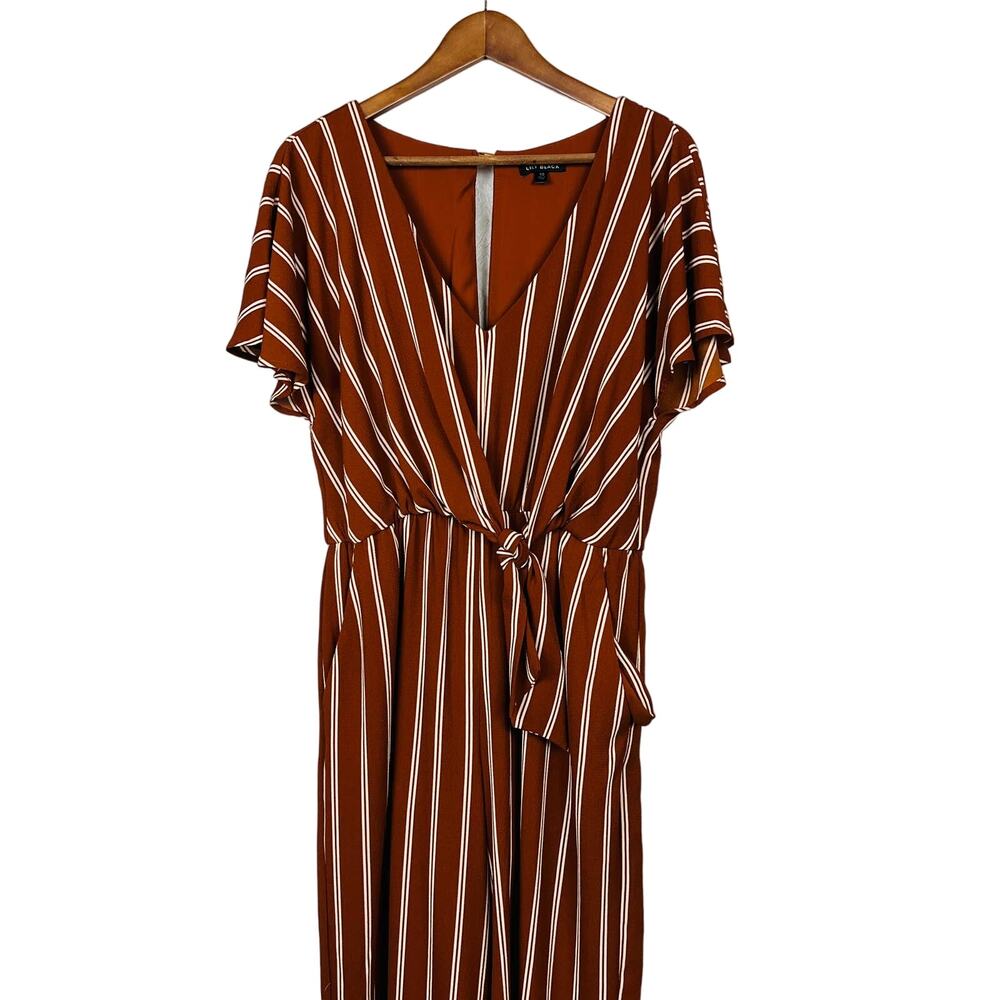 Lily Black Jumpsuit Strappy Stripe Short Sleeve - 10